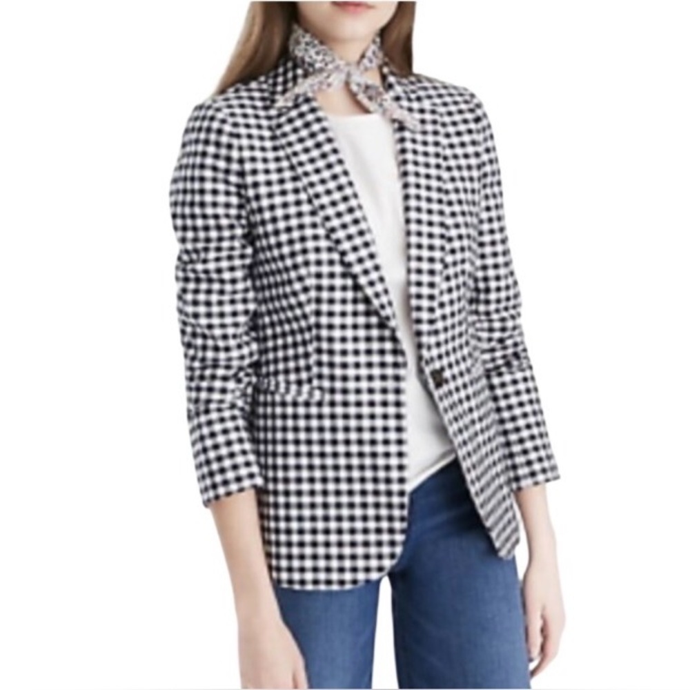 J. Crew Parke Blazer In Navy Blue and White Gingham Size 6 NWOT